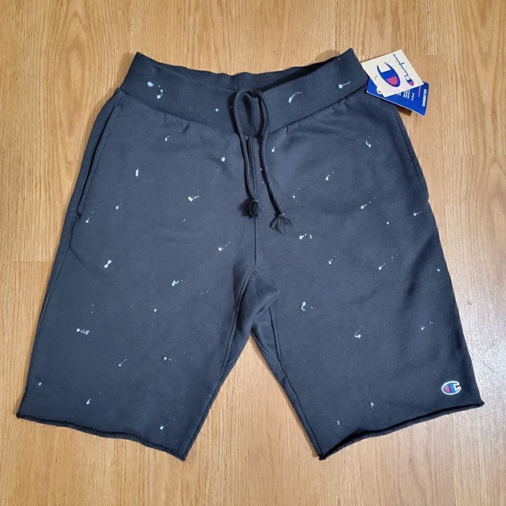 Champion Reverse Weave Paint Splatter Black Fleece Shorts Men's Size Small S New